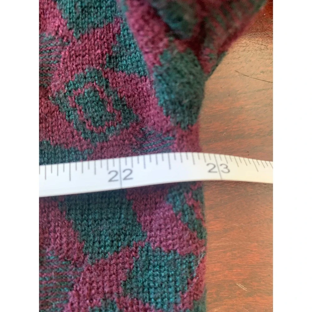 Maglificio Florence Merino Wool V-Neck Sweater XL Burgundy Green Geometric Italy